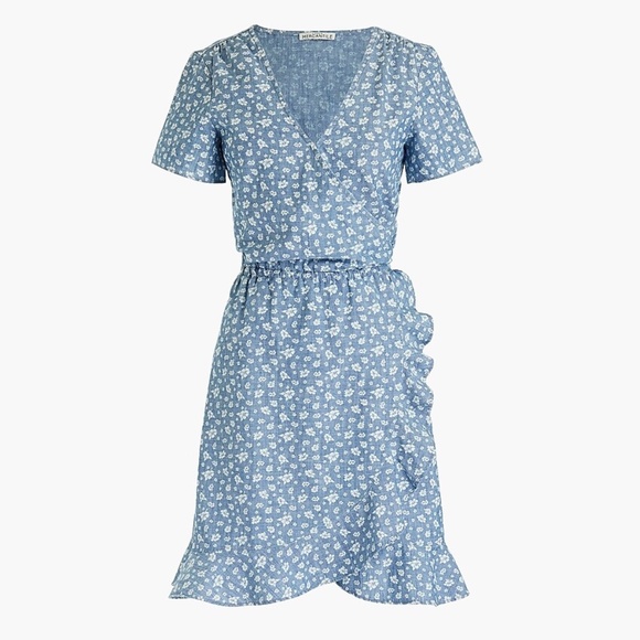 J. Crew Factory Dresses & Skirts - 🎉3X HP🎉 J Crew Printed Chambray Ruffle Dress